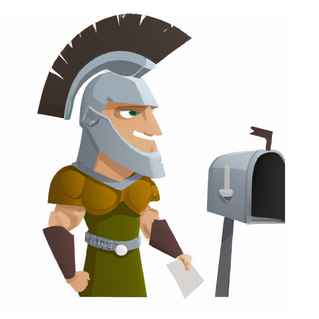 a drawing of a spartan warrior next to a mailbox 