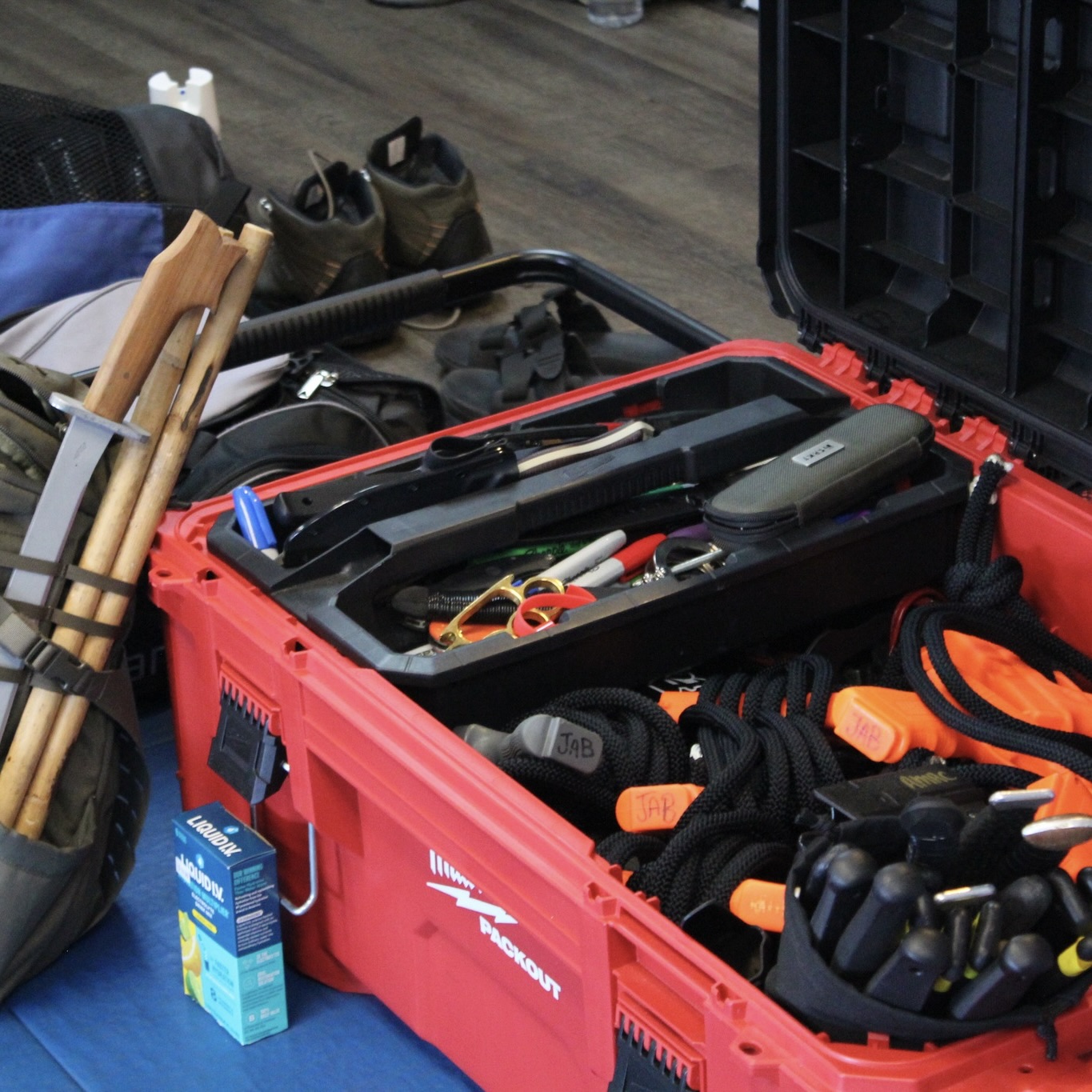 Training equipment organized for a planned practice session