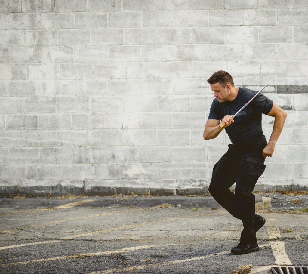 Sifu Guro Alan Baker training with a single sword from the filipino martial arts 