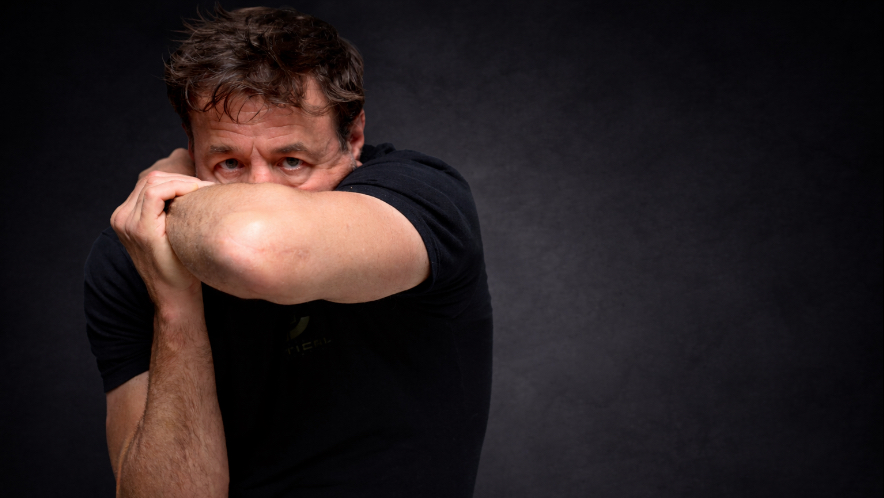 Sifu Alan Baker doing a Keysi Fighting Method elbow - Keysi Fighting Method is a close-quarters self-defense system focused on shielding, aggressive counterattacks, and controlling an opponent in chaotic, high-stress situations, especially in tight spaces.