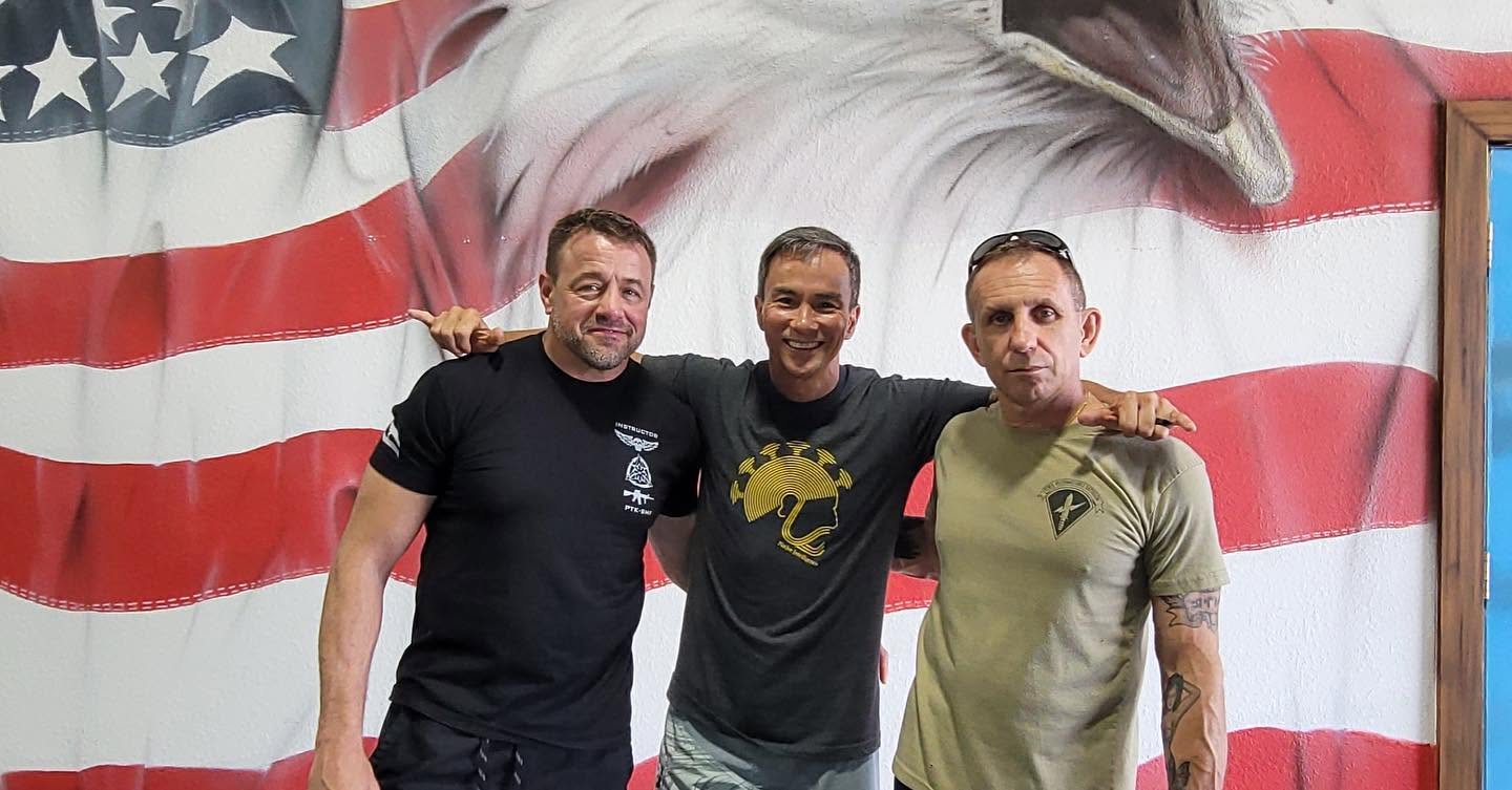 Sifu Alan Baker with Guro Joe Wakey and Tuhon Tim Waid of Pekiti-Tirsia Kali