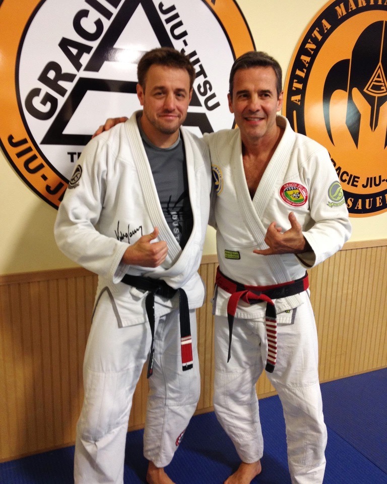 Alan Baker and Master Pedro Sauer together during their long Jiu-Jitsu training relationship.
