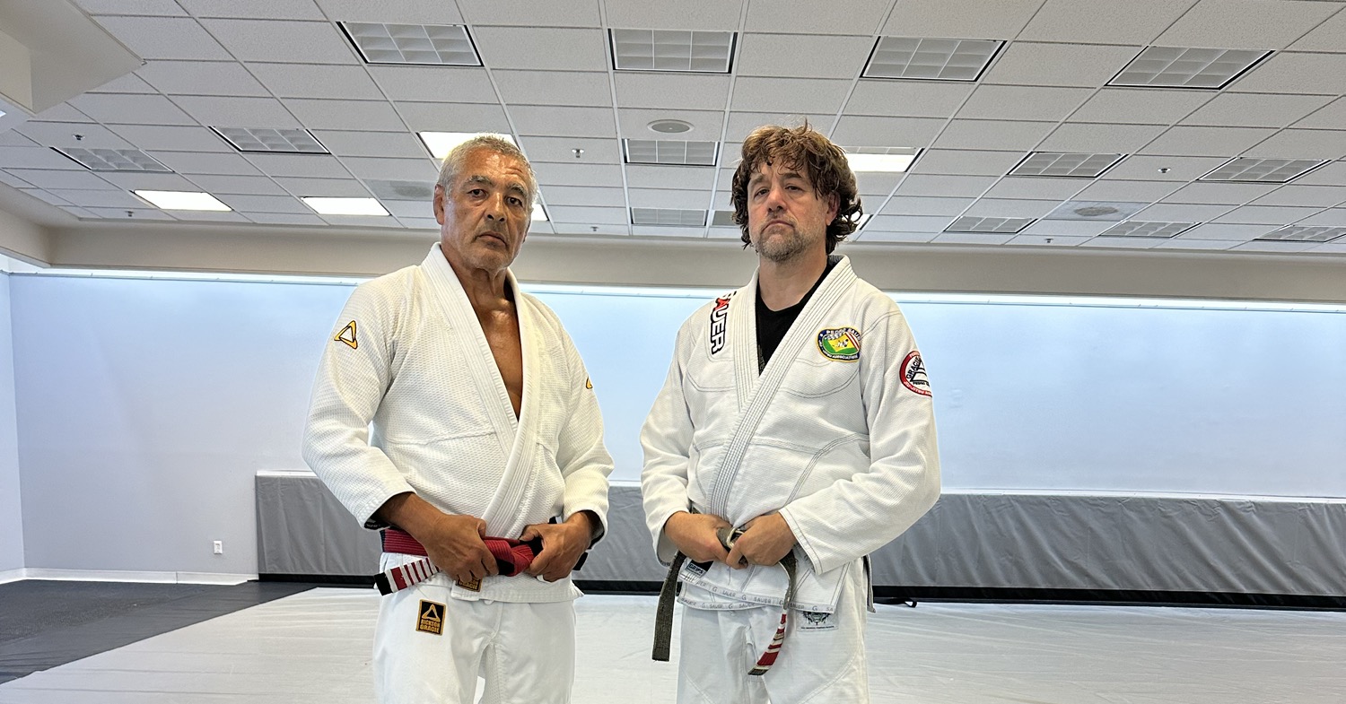 Master Rickson Gracie and Alan Baker following a private Jiu-Jitsu training session in Vero Beach, Florida.